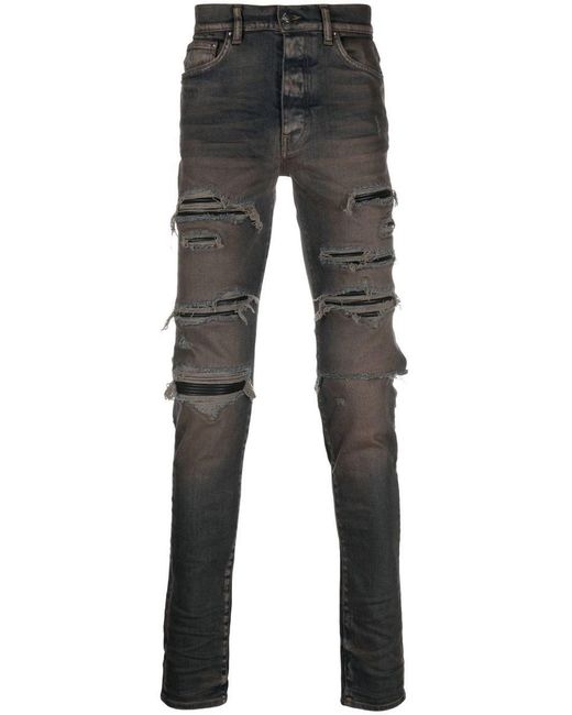 Amiri Thrasher Distressed Skinny Jeans in Gray for Men | Lyst