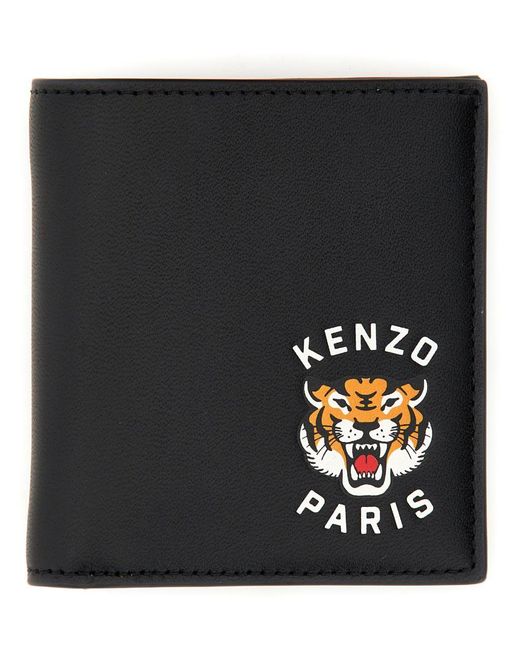KENZO Black Mini Folding Wallet With Varsity Logo for men