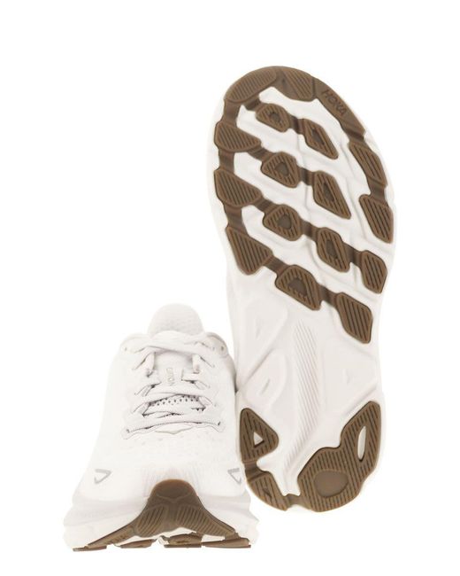 Hoka One One White Clifton 9 - Breathable Sports Shoe