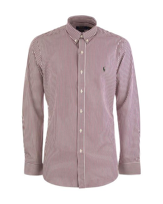 Polo Ralph Lauren Purple Slim-fit Striped Stretch Poplin Shirt for men