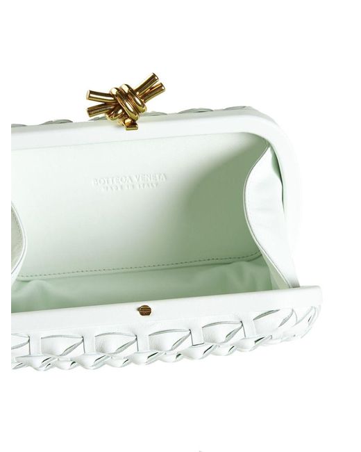 Bottega Veneta White Leather Knot Minaudiere Clutch Bag