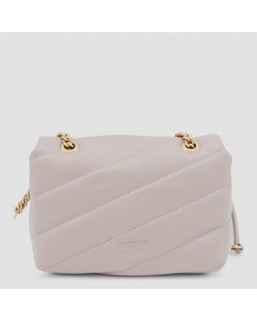 Pinko Gray Leather Love Puff Baby Shoulder Bag