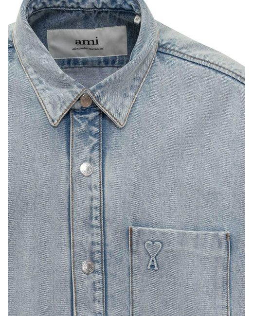 AMI Blue Ami De Coeur Shirt for men