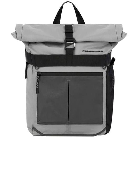 Piquadro Black Roll-top Bike Computer Backpack Bags