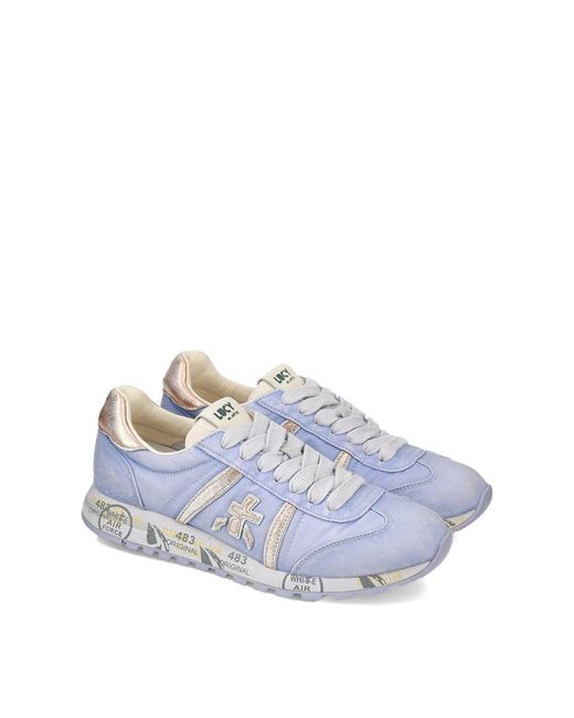Premiata Blue 'Lucyd' Lilac Leather And Nylon Sneakers