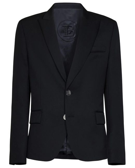 Balmain Black Double Breasted Canvas Jacket for men