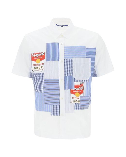 Junya Watanabe Blue Short Sleeve Patchwork Shirt for men