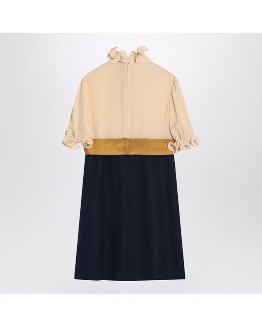 Valentino Garavani Blue Mini Dress With Ruffles And Bow In