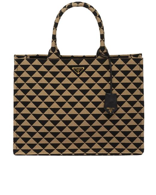 Prada Black Jacquard Triangle Shopping Bags for men