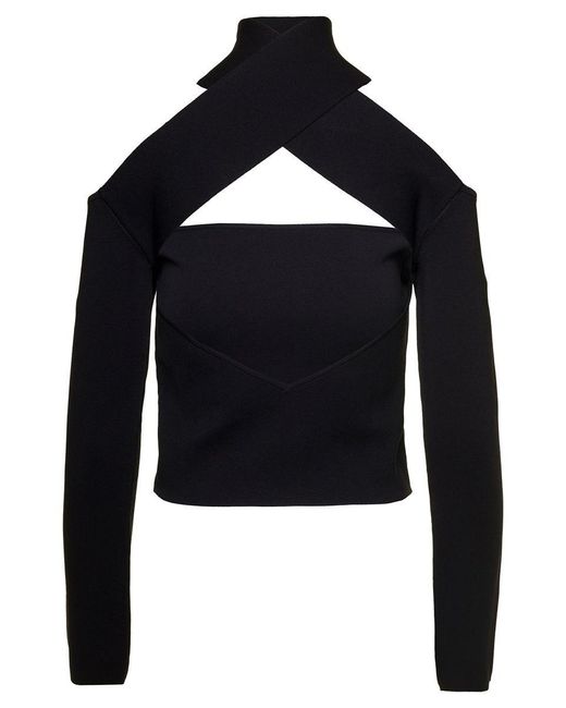 GAUGE81 'molins' Black Top With Choker Detail And Extra Long Sleeves In Rayon Blend