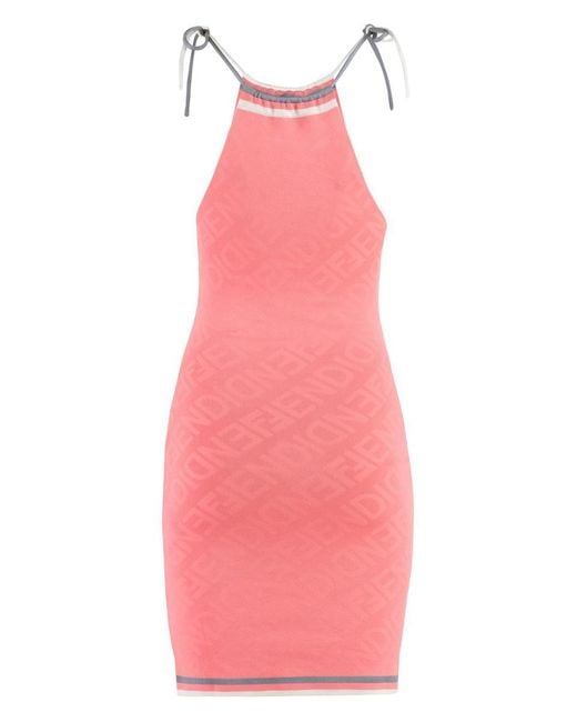 Fendi Pink Jacquard Knit Mini-dress