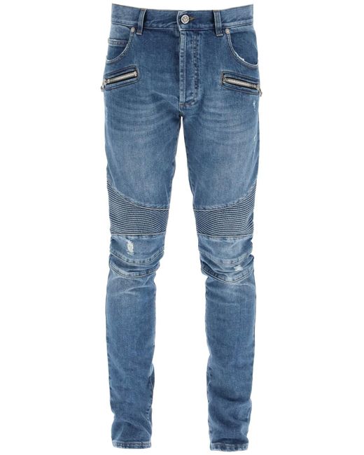 Balmain Denim Slim Biker Jeans in Blue 