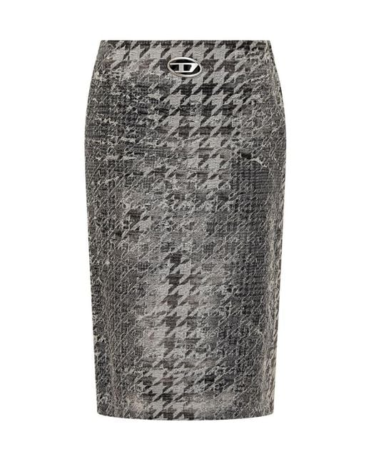DIESEL Gray Pied De Poule Effetto Destroyed Sheath Skirt