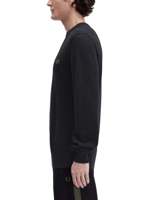 Fred Perry Blue Pique Sweater With Logo for men