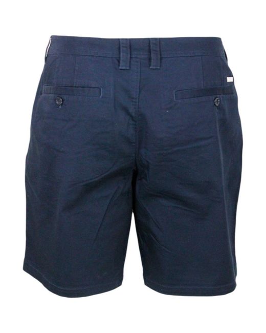 Armani Exchange Blue Stretch Cotton Bermuda Shorts With Welt Pockets And Zip And Button Closure for men