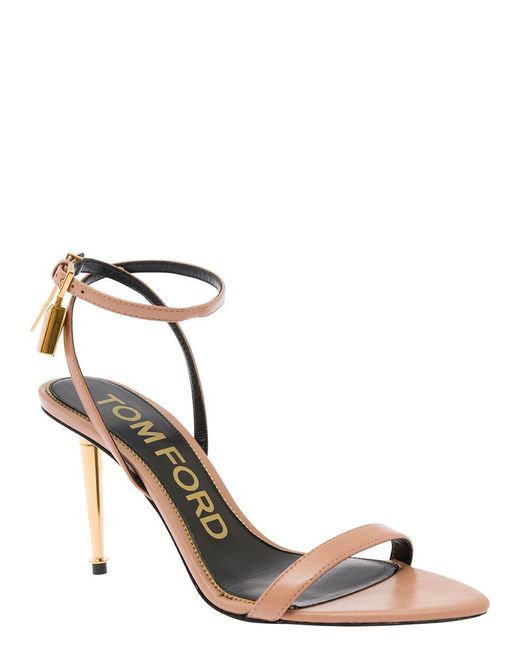 Tom Ford White Leather Sandals With Padlock Detail