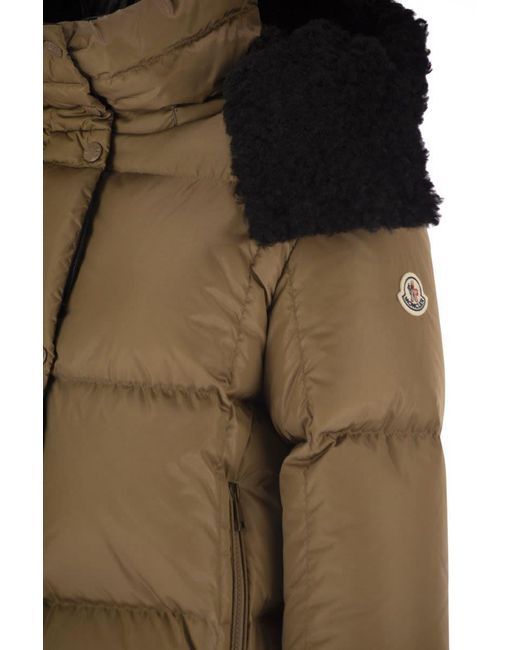 Moncler Green Castelnou - Short Down Jacket With Hood And Square Quilting