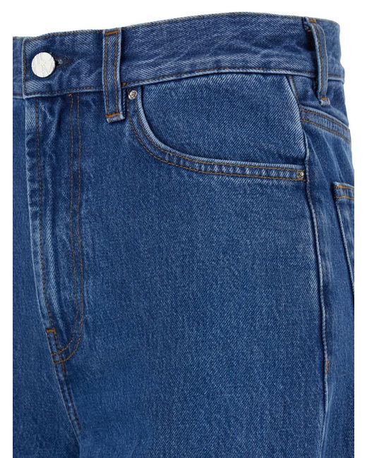 Totême  Blue Wide Jeans With Logo Patch