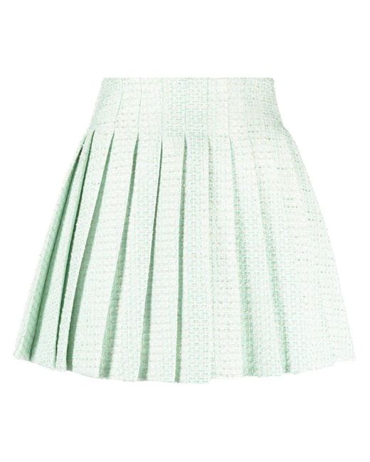 Self-Portrait Green Mint Boucle Pleated Mini Skirt Clothing