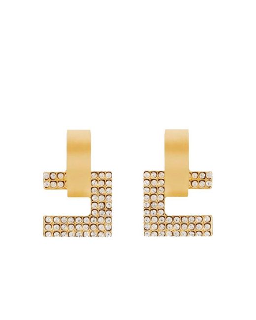 Elisabetta Franchi Metallic Gold Logo Earrings With Rhinestones