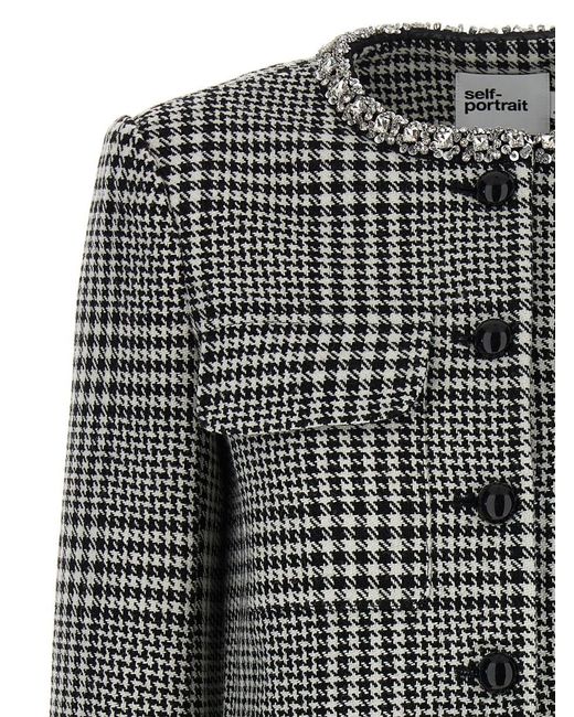 Self-Portrait Black 'houndstooth Crystal Trim' Blazer