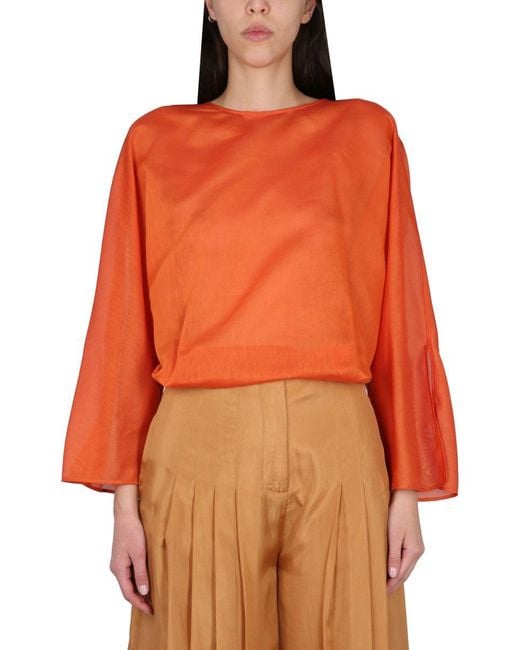 Alberta Ferretti Orange Cotton And Silk Shirt