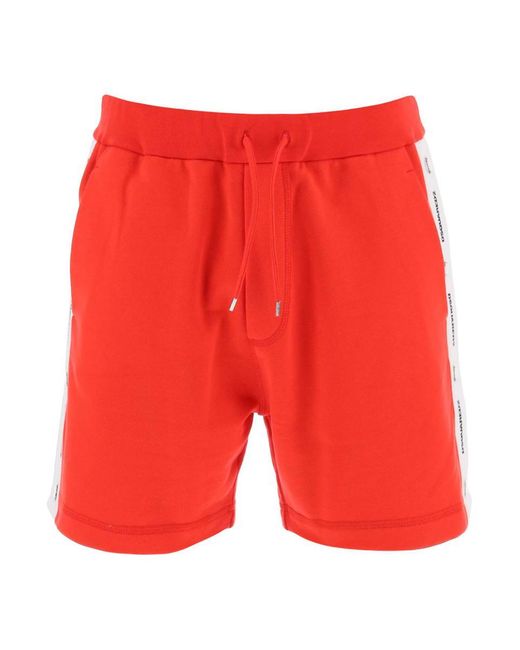 DSquared² Red Burbs Sweatshorts With Logo Bands for men