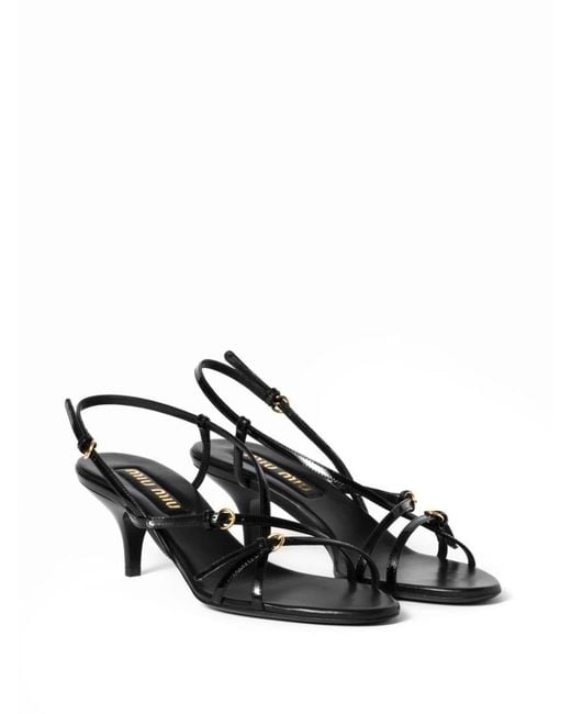 Miu Miu Black Patent Leather Sandals With Buckles Shoes