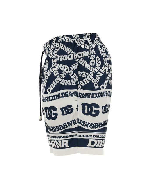 Dolce & Gabbana White Logo Print Swim Shorts for men