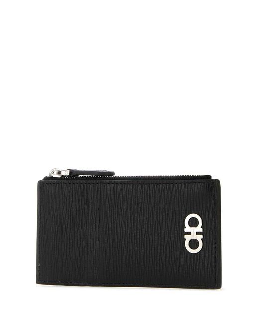Ferragamo Black Salvatore Leather Gancini Card Holder for men