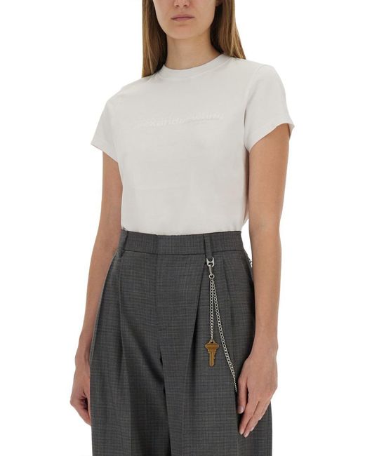 Alexander Wang Gray Cropped Fitted T-Shirt With Minimalist Logo