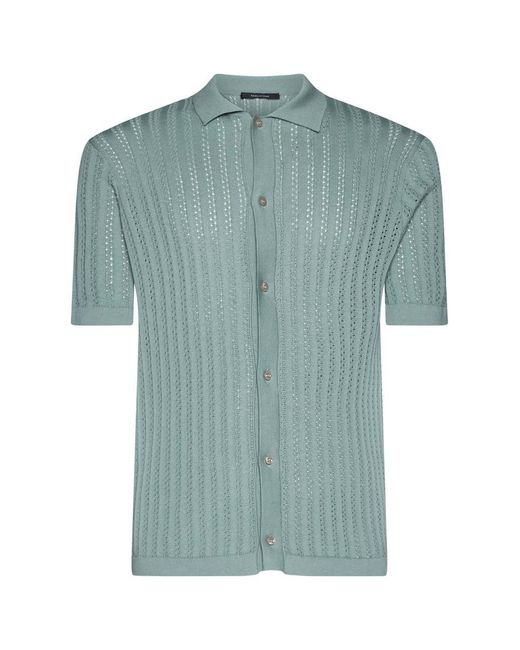 Tagliatore Green Crochet Ribbed Cotton Shirt for men