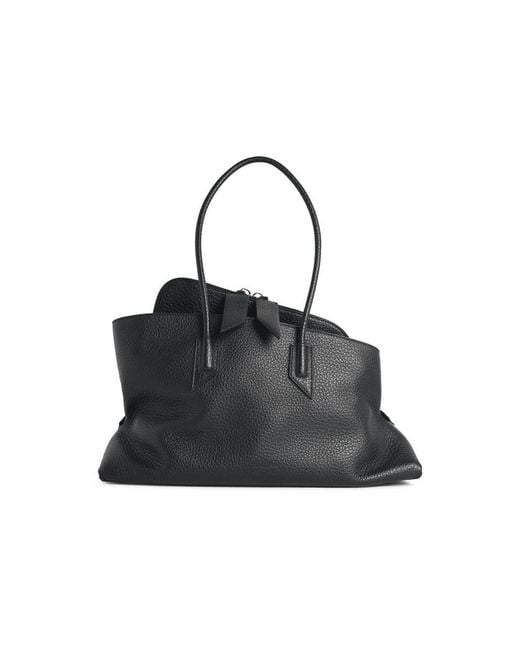 The Attico Black 'Top Handle La Passeggiata Medium' Leather Bag