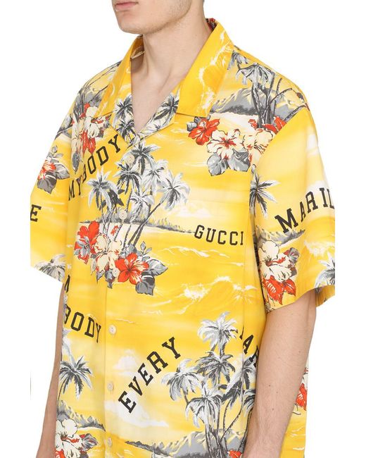 Gucci Yellow Printed Bowling Shirt for men