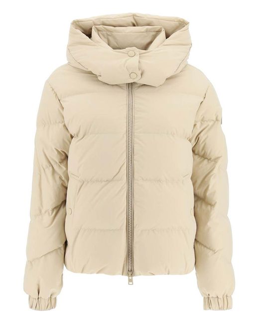 Woolrich Down Jacket With Detachable Hood in Natural | Lyst