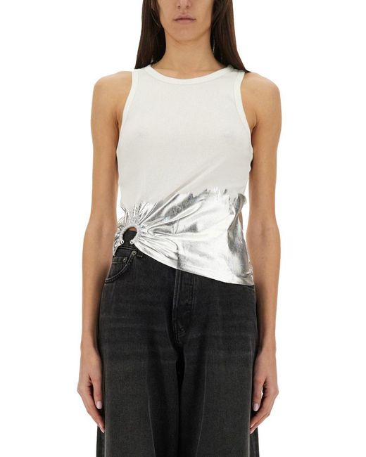 Rabanne White Ribbed Top With Piercing Applique