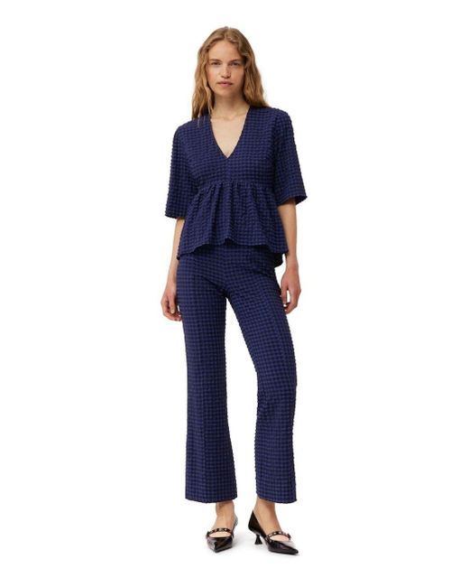 Ganni Blue Check Flare Trousers