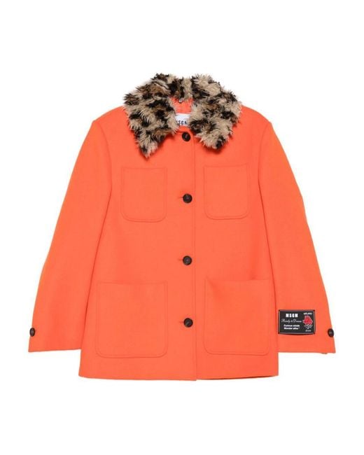 MSGM Orange Bright Wool Blend Outerwear