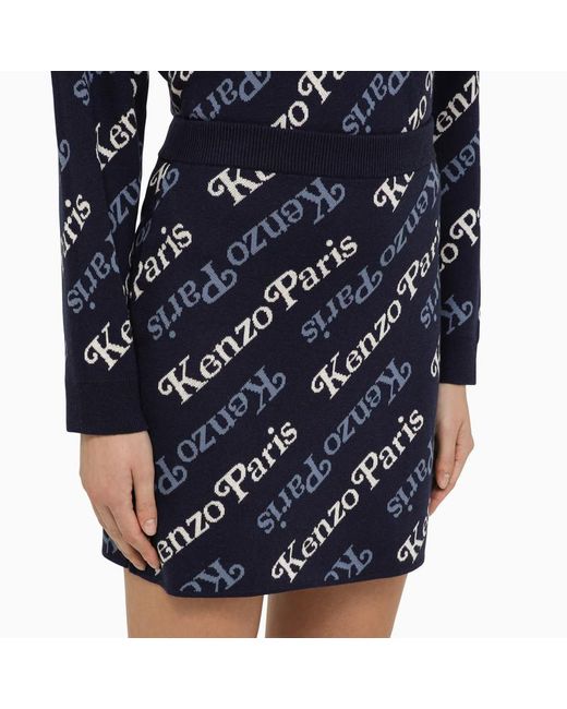 KENZO Midnight Blue Cotton And Wool Mini Skirt
