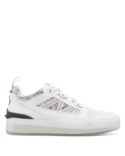 Moncler White Sequin-detail Leather Sneakers