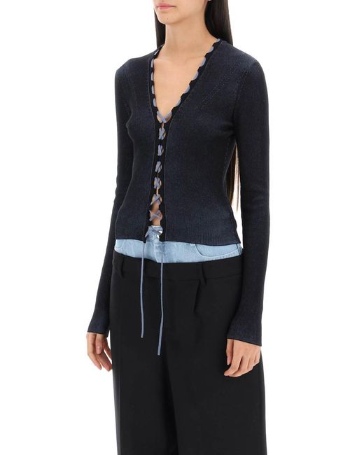 Dion Lee Blue Two Tone Lace Up Cardigan