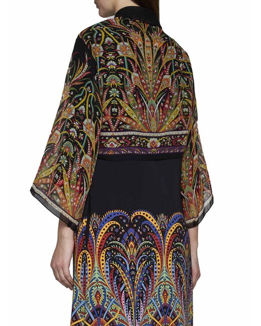 Etro Black Paisley Print Silk Top