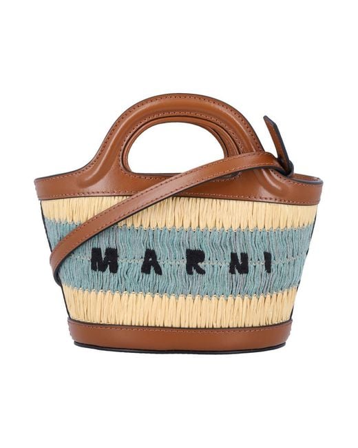 Marni Blue Micro Raffia-Effect Tropicalia Mini Handbag