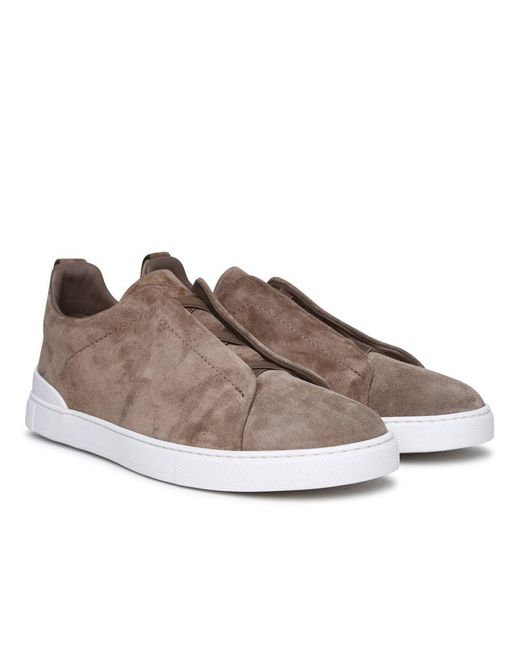 Zegna Brown 'Triple Stitch' Leather Sneakers for men