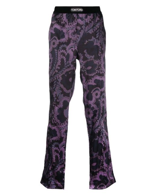 Tom Ford Floral-print Stretch-satin Trousers in Purple (Blue) for Men ...
