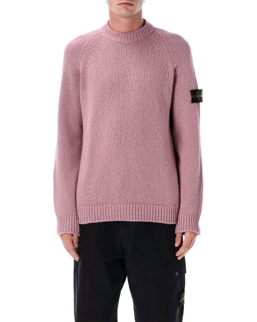 Stone Island Purple Mouliné Wool Raglan Sweater for men
