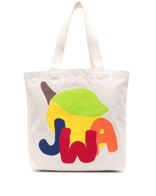 J.W. Anderson White Logo-Print Cotton Tote Bag