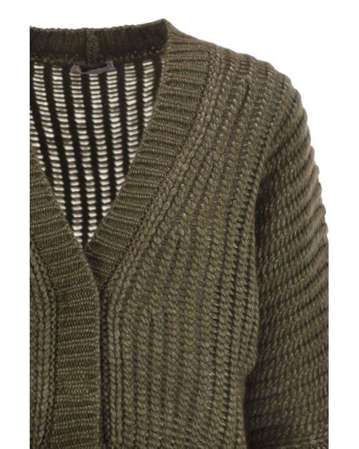 Peserico Green Wool And Alpaca Mesh Cardigan