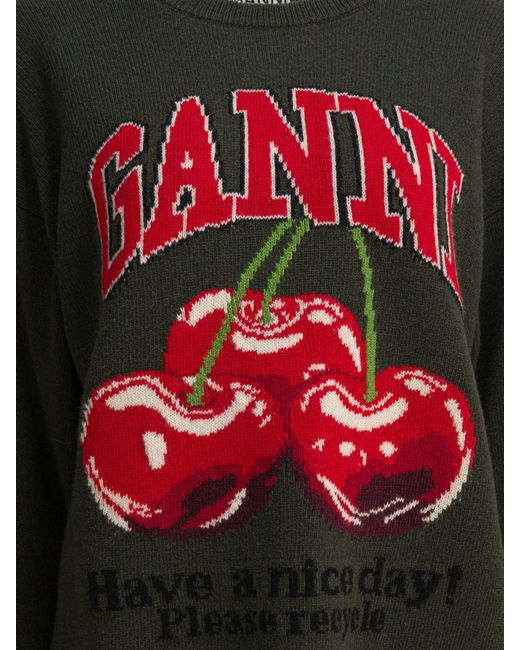 Ganni Gray Wool-Blend Crew-Neck Sweater