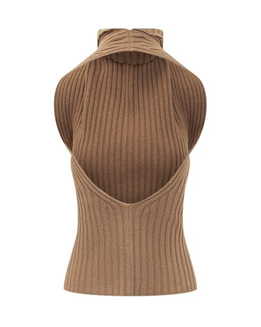 Victoria Beckham Brown Sleeveless High Neck Top